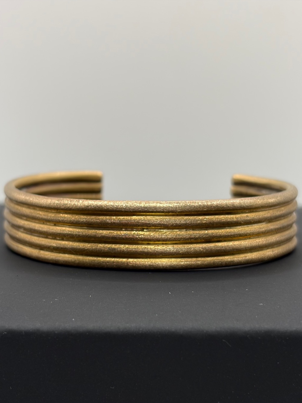 Vintage Signed Gold Ribbed Cuff Bracelet